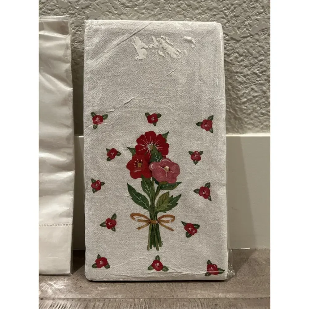 NEW 2 Hand Dish Towels Floral Country Cottage Core Embroidered